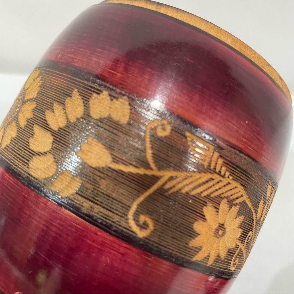 Hamdcrafted Wooden Jar Box with lid Floral Hand Carved band - Picture 12 of 13